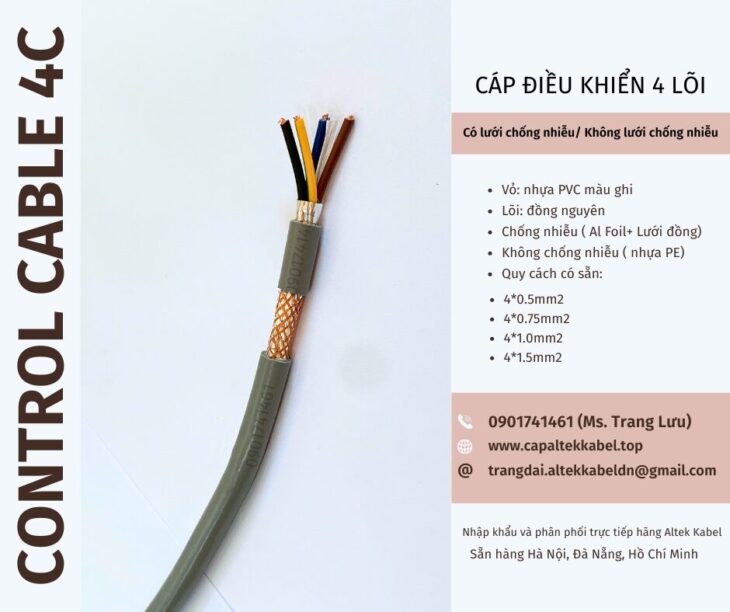 Cáp điều khiển 4×0.5, 4×0.75, 4×1.0, 4×1.5 Đà Nẵng, Huế, Quảng Ngãi