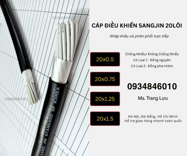 Cáp RVVP/ CXV 20×0.5/20×0.75/20×1.25/20×1.5 Hà Nội, Đà Nẵng, HCM