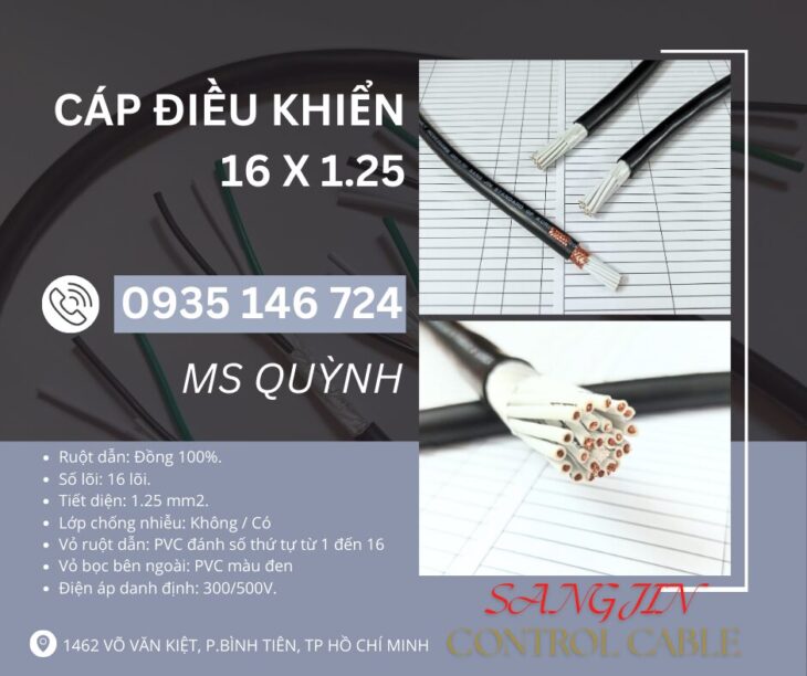 Cáp điều khiển, tín hiệu 16×0.5, 16×0.75, 16×1.25 Sangjin Sài Gòn, Hồ Chí Minh