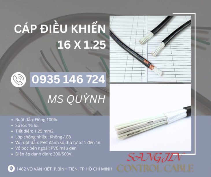 Cáp điều khiển, tín hiệu 16×0.5, 16×0.75, 16×1.25 Sangjin Sài Gòn, Hồ Chí Minh