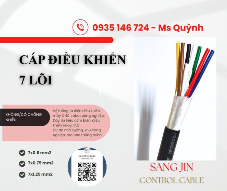 Cáp điều khiển sangjin 7 lõi không lưới Sài Gòn 7×0.75, 7×0.5