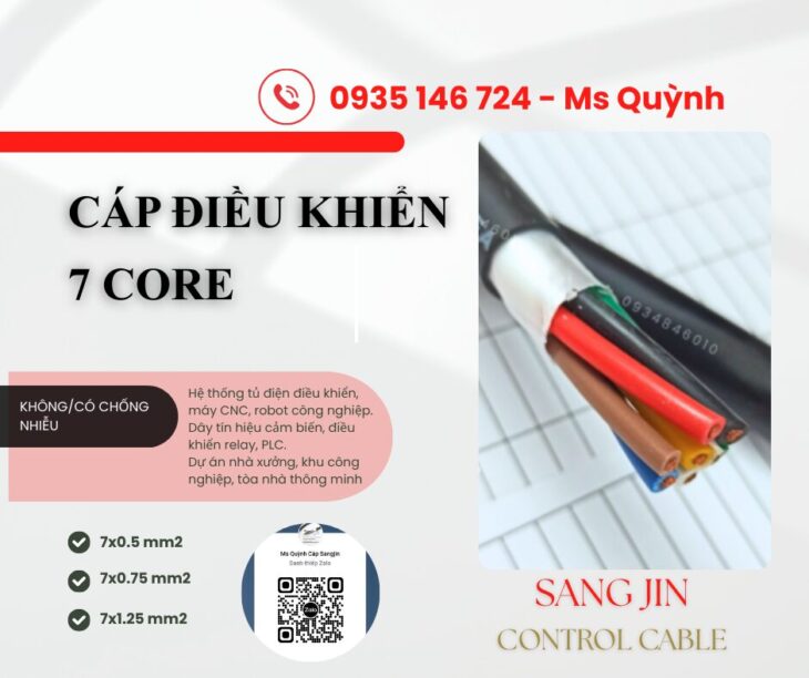 Cáp điều khiển sangjin 7 lõi không lưới Sài Gòn 7×0.75, 7×0.5