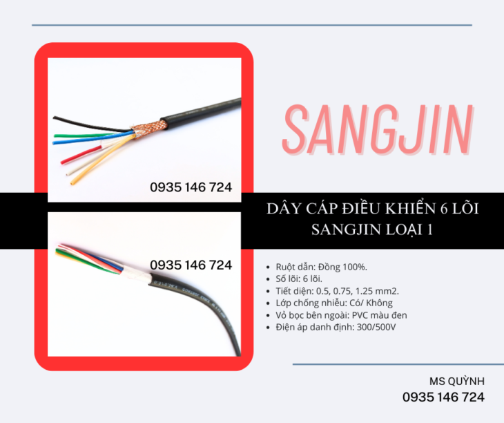 Cáp Sanjing Sài Gòn 6×0.5, 6×0.75, 6×1.25, 6×1.5 Kiên Giang, Ninh Thuận