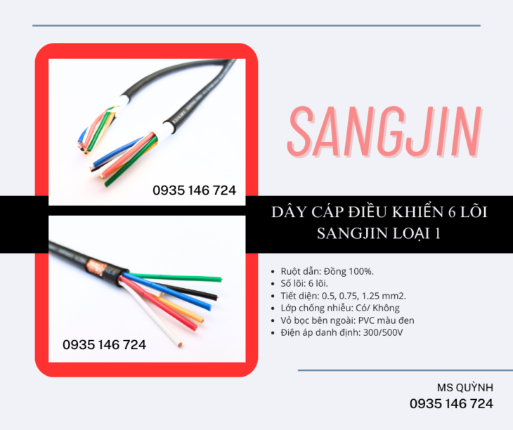 Cáp Sanjing Sài Gòn 6×0.5, 6×0.75, 6×1.25, 6×1.5 Kiên Giang, Ninh Thuận