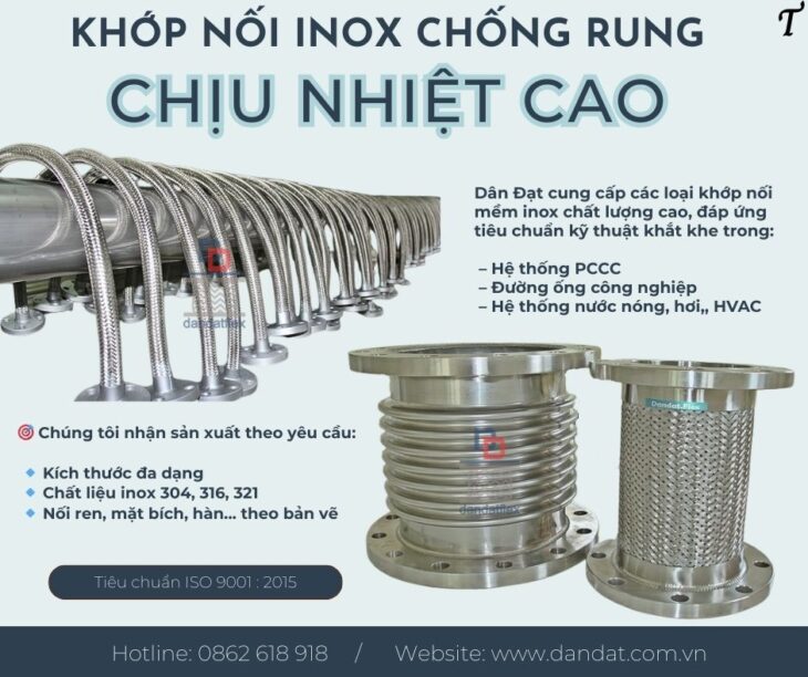 Khớp nối mềm / Khớp nối mềm inox 304/ Khớp nối mềm nối bích/ Khớp nối mềm chống rung Dandat.Flex