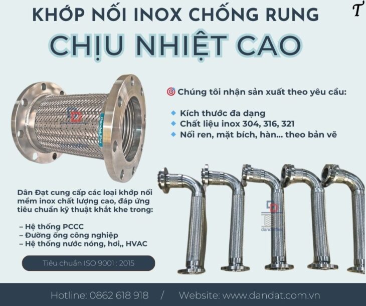 Khớp nối mềm / Khớp nối mềm inox 304/ Khớp nối mềm nối bích/ Khớp nối mềm chống rung Dandat.Flex