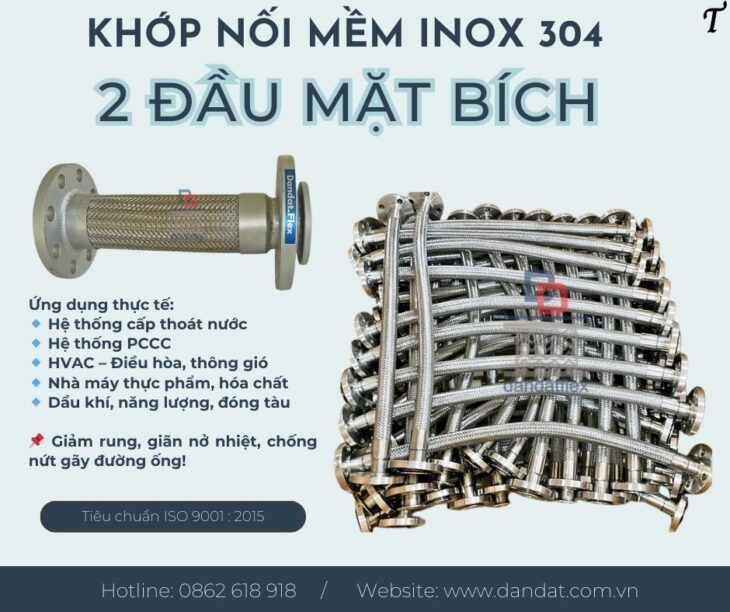 Khớp nối mềm / Khớp nối mềm inox 304/ Khớp nối mềm nối bích/ Khớp nối mềm chống rung Dandat.Flex