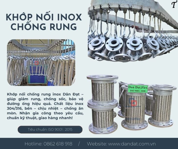 Khớp nối mềm / Khớp nối mềm inox 304/ Khớp nối mềm nối bích/ Khớp nối mềm chống rung Dandat.Flex