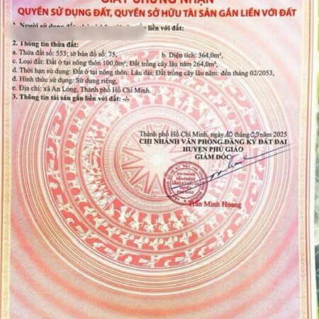 ĐẤT ĐẸP – GIÁ ĐẦU TƯ – CẦN BÁN LÔ ĐẤT TẠI Xã An Linh, Huyện Phú Giáo, Bình Dương