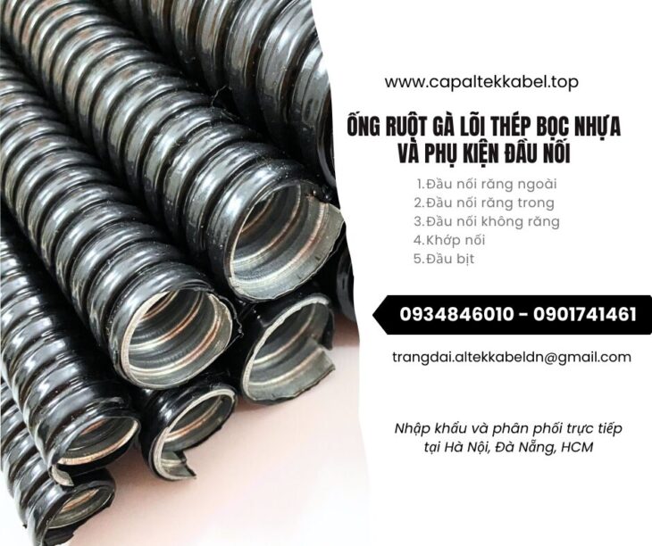Ống ruột gà lõi thép bọc nhựa ½ (Phi 20) Hà Nội, Đà Nẵng, HCM