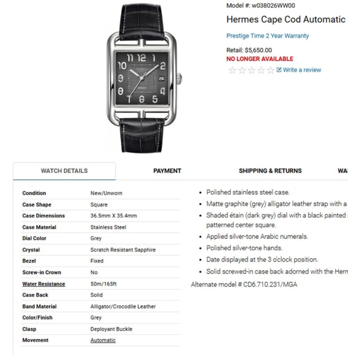 ĐH Nam : Hermes Cape Cod Automatic, Mặt xám cọc số học trò – zin all Fullbox…