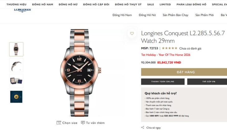 ĐH Nữ : Longines Conquest Classic Automatic Niềng & Dây Vàng Hồng 18K Fullbox…