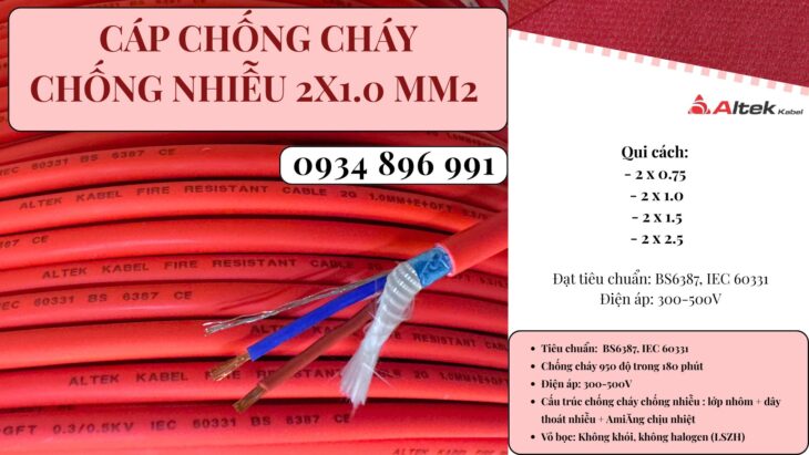 Cáp Chống Cháy Chống Nhiễu 2×1.0 Mm2 Hồ Chí Minh, Long An, Tây Ninh.