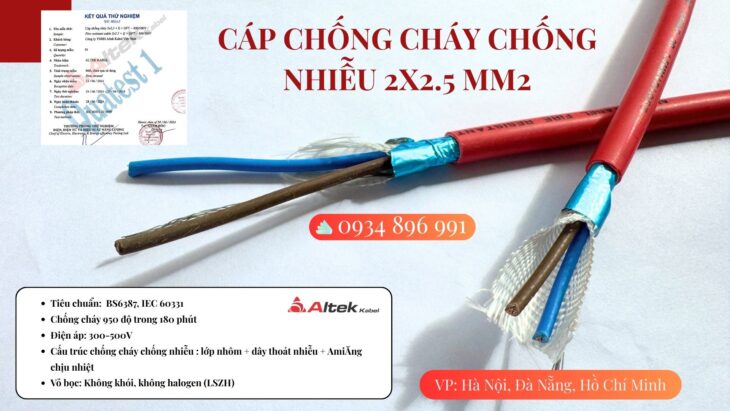 Cáp tín hiệu chống cháy chống nhiễu 2×2.5mm² Quảng Nam, Quảng Ngãi, Bình Định, Nghệ An, Hà Tĩnh.