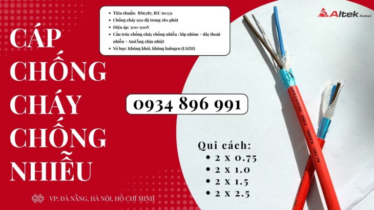Cáp Chống Cháy Chống Nhiễu 2×1.0 Tại Đà Nẵng, Huế, Quảng Trị Cáp Chống Cháy Chống Nhiễu 2×1.0 Tại Đà Nẵng, Huế, Quảng Trị