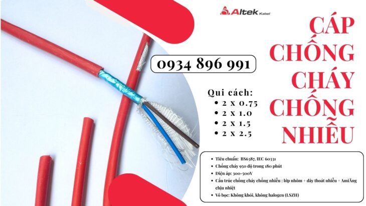 Cáp Chống Cháy Chống Nhiễu 2×1.5 Mm2 Đồng Nai, Bình Phước, Long An Đạt Chuẩn Bs6387, Iec 60331 Cáp Chống Cháy Chống Nhiễu 2×1.5 Mm2 Đồng Nai, Bình Phước, Long An Đạt Chuẩn Bs6387, Iec 60331
