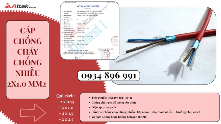 Cáp Chống Cháy Chống Nhiễu 2×1.0 Mm2 Hồ Chí Minh, Long An, Tây Ninh.