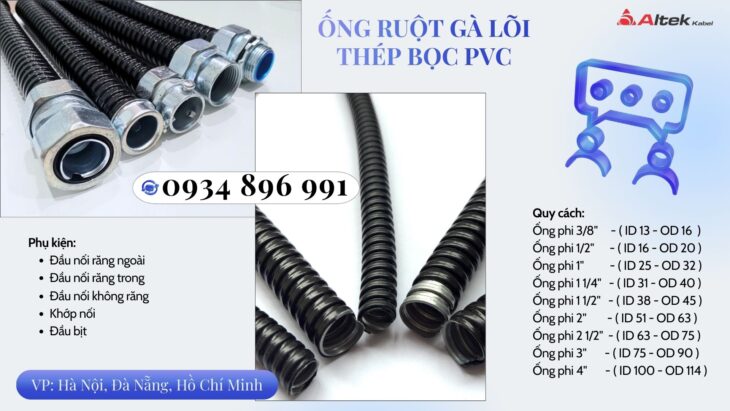 Ống Ruột Gà Lõi Thép Và Đầu Nối Lắp Phi 40 Khánh Hòa, Bình Định, Gia Lai
