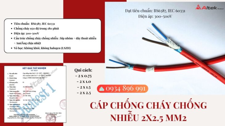 Cáp tín hiệu chống cháy chống nhiễu 2×2.5mm² Quảng Nam, Quảng Ngãi, Bình Định, Nghệ An, Hà Tĩnh.