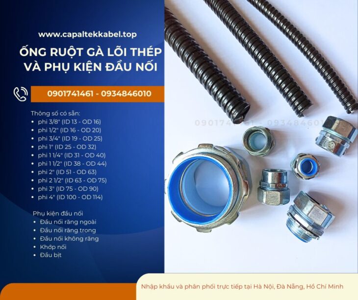 Ống ruột gà lõi thép bọc nhựa ⅜ Hà Nội, Đà Nẵng, HCM
