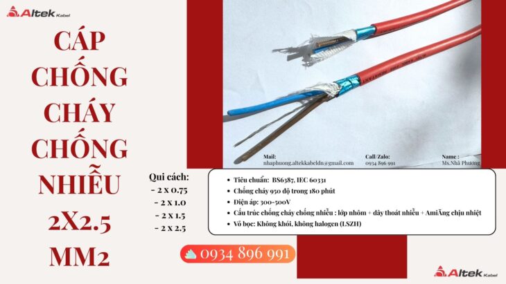 Cáp tín hiệu chống cháy chống nhiễu 2×2.5mm² Quảng Nam, Quảng Ngãi, Bình Định, Nghệ An, Hà Tĩnh.