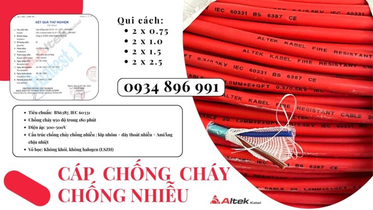 Cáp Chống Cháy Chống Nhiễu 2×1.5 Mm2 Đồng Nai, Bình Phước, Long An Đạt Chuẩn Bs6387, Iec 60331