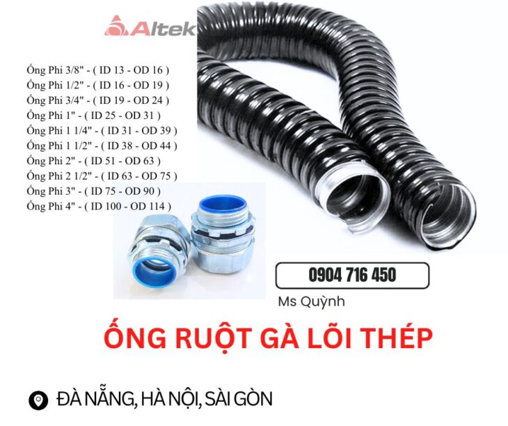 Ống ruột gà lõi thép D16,D20,D25,D32 Đà Nẵng, Hà Nội, Sài Gòn