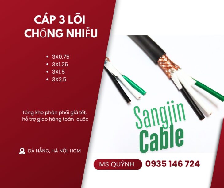 Cáp sangjin 3×0.5, 3×0.75, 3×1.25, 3×1.5, 3×2.5