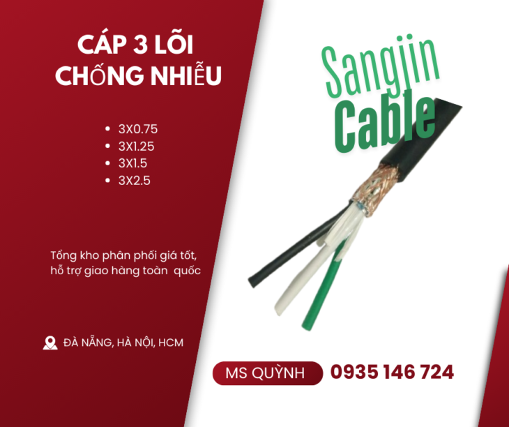 Cáp sangjin 3×0.5, 3×0.75, 3×1.25, 3×1.5, 3×2.5