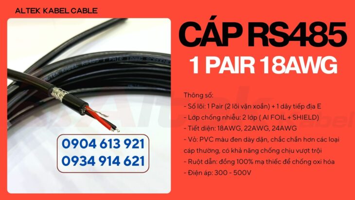 Cáp truyền thông RS485 vặn xoắn chống nhiễu Altek Kabel 1 pair 18AWG Cáp truyền thông RS485 vặn xoắn chống nhiễu Altek Kabel 1 pair 18AWG