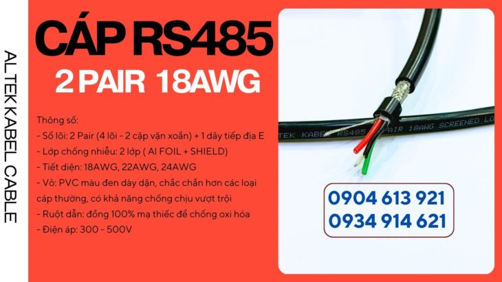Cáp truyền thông RS485 vặn xoắn chống nhiễu Altek Kabel 1 pair 18AWG
