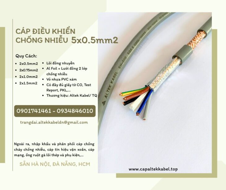 Cáp tín hiệu chống nhiễu 5×0.5 Altek Kabel sẵn Đà Nẵng, Huế, Quảng Ngãi