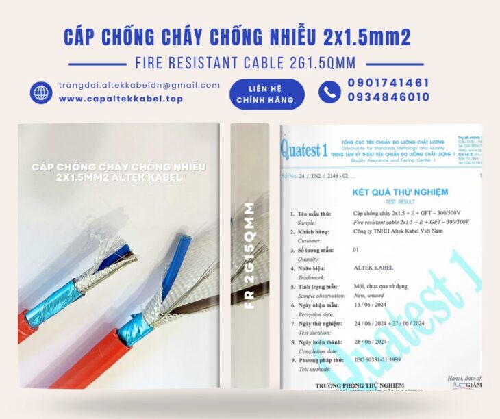 Cáp FR 2×1.5 chống cháy chống nhiễu Altek Kabel Đà Nẵng, Hà Nội