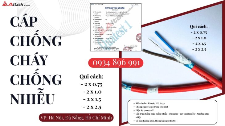 Cáp Chống Cháy Chống Nhiễu 2×1.5 Mm2 Sẵn Đà Nẵng, Hồ Chí Minh, Hà Nội