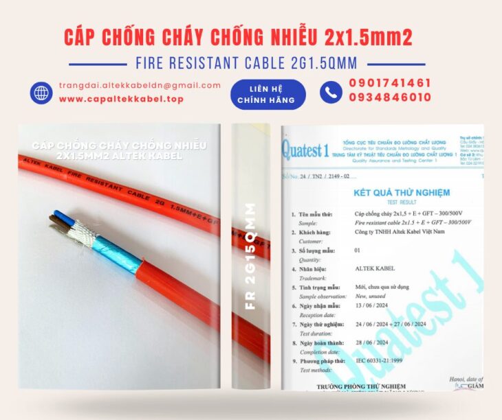 Cáp FR 2×1.5 chống cháy chống nhiễu Altek Kabel Đà Nẵng, Hà Nội