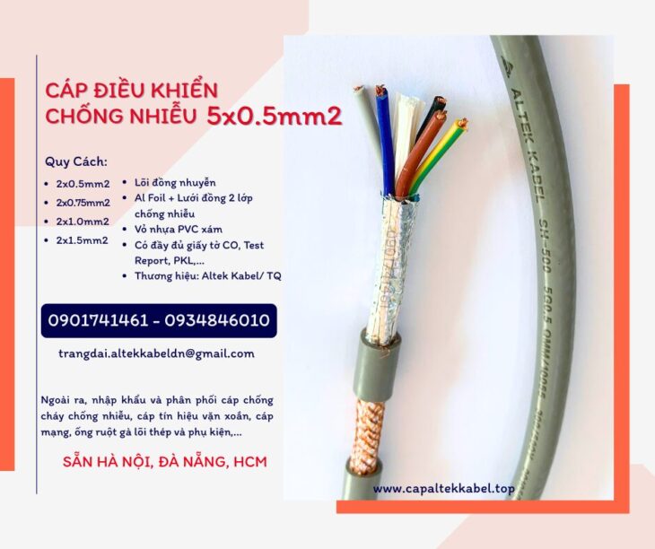 Cáp tín hiệu chống nhiễu 5×0.5 Altek Kabel sẵn Đà Nẵng, Huế, Quảng Ngãi