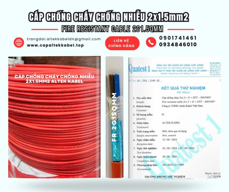 Cáp FR 2×1.5 chống cháy chống nhiễu Altek Kabel Đà Nẵng, Hà Nội