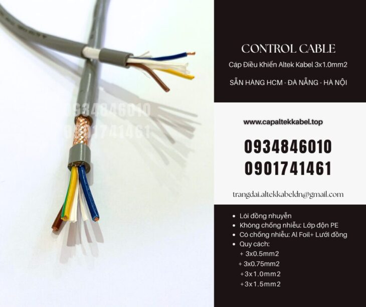 Cáp điện, cáp điều khiển 3×1.0mm Đà Nẵng, Huế, Quảng Ngãi, Quảng Trị