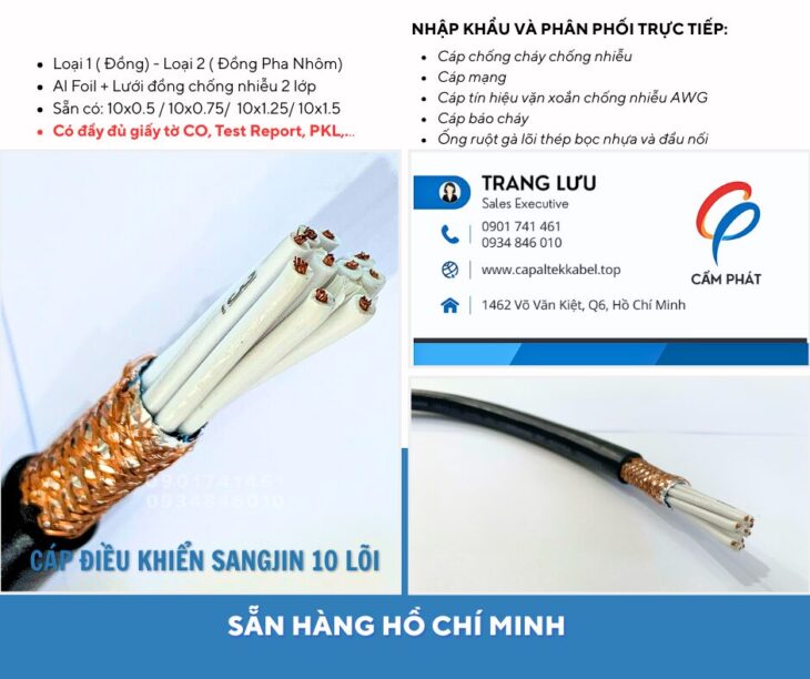 Cáp điều khiển Sangjin 10 lõi có sẵn Hồ Chí Minh, Bình Dương, Đồng Nai