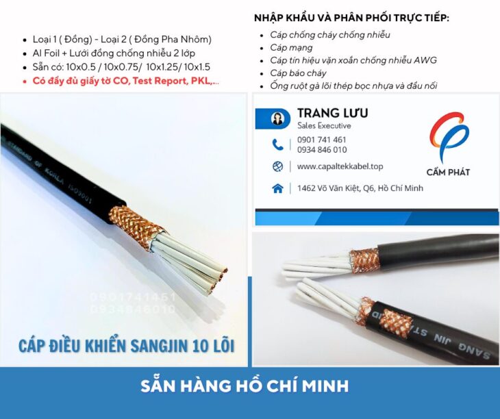 Cáp điều khiển Sangjin 10 lõi có sẵn Hồ Chí Minh, Bình Dương, Đồng Nai