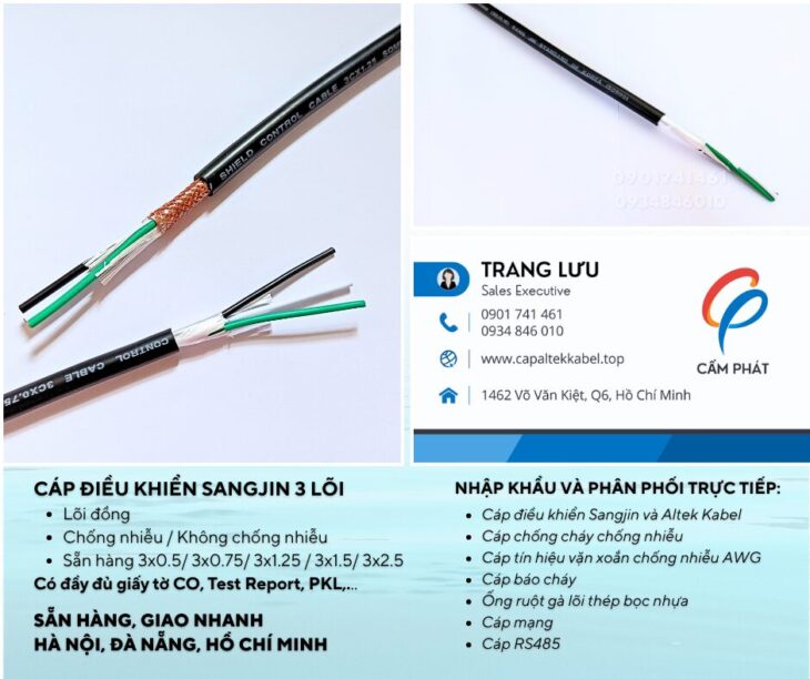 Cáp điều khiển Sangjin 3×0.5/3×0.75/3×1.25/3×1.5/3×2.5 Sài Gòn
