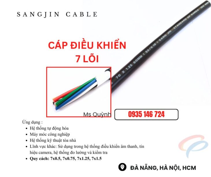 Cáp sangjin 7×0.5, 7×0.75, 7×1.25, 7×1.5 Sài Gòn, hồ Chí Minh, Bình Dương