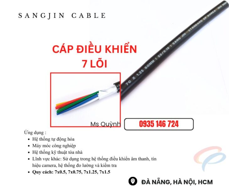 Cáp sangjin 7×0.5, 7×0.75, 7×1.25, 7×1.5 Sài Gòn, hồ Chí Minh, Bình Dương