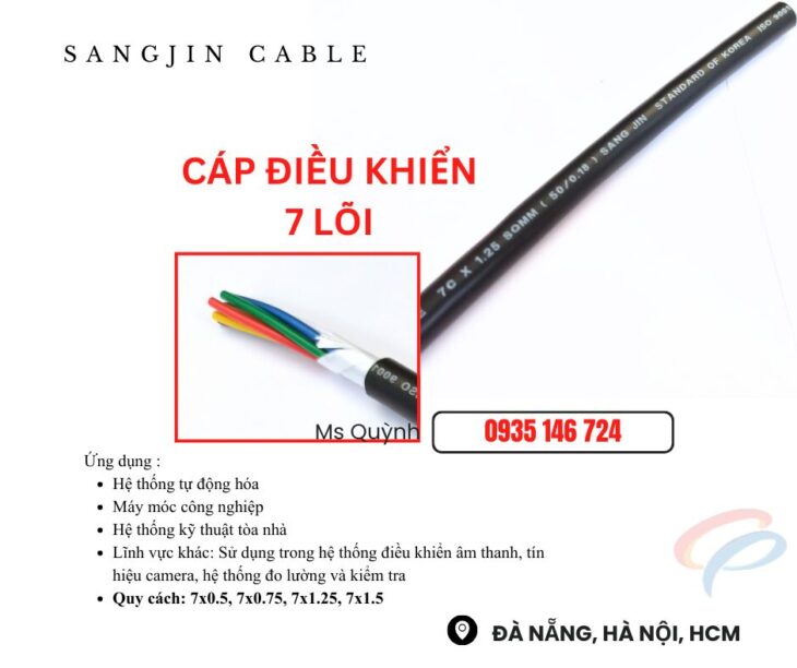 Cáp sangjin 7×0.5, 7×0.75, 7×1.25, 7×1.5 Sài Gòn, hồ Chí Minh, Bình Dương