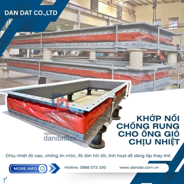 Khớp nối mềm vải chống cháy, khớp nối mềm cho quạt cách nhiệt, khớp nối mềm chống rung inox nối bích