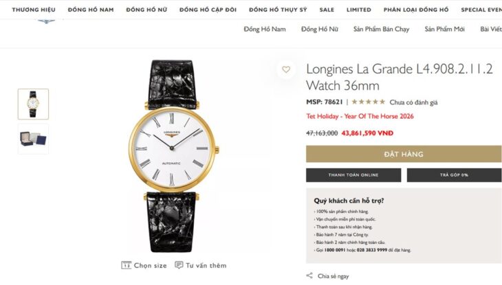 ĐH Nam : Longines La Grande L4.908.2.11.2 Automatic Demi Vàng – Size 36mm..