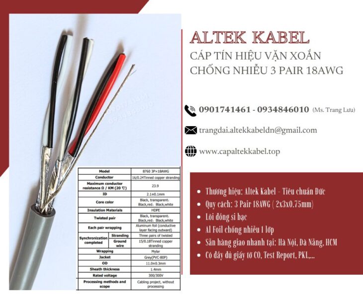 Cáp tín hiệu vặn xoắn chống nhiễu 18AWG 1 pair, 2 pair, 3 pair, 4 pair