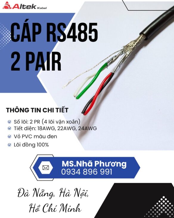 Cáp Tín Hiệu RS485 2 Pair 18 AWG Hồ Chí Minh, Bình Dương, Long An – Lõi Đồng 100%