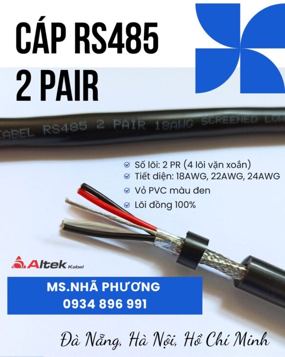 Cáp Tín Hiệu RS485 2 Pair 18 AWG Hồ Chí Minh, Bình Dương, Long An – Lõi Đồng 100%