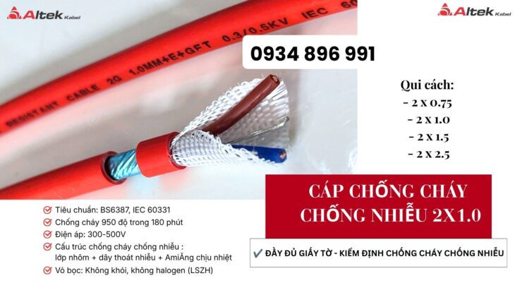 Cáp chống cháy chống nhiễu 2×1.0mm² Altek Kabel – Sẵn kho Hồ Chí Minh, Bình Thuận